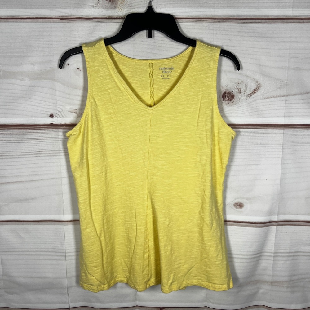 Denim & Co Naturals Tank Women Medium Yellow Solid V-Neck Cotton Blend Top Knit